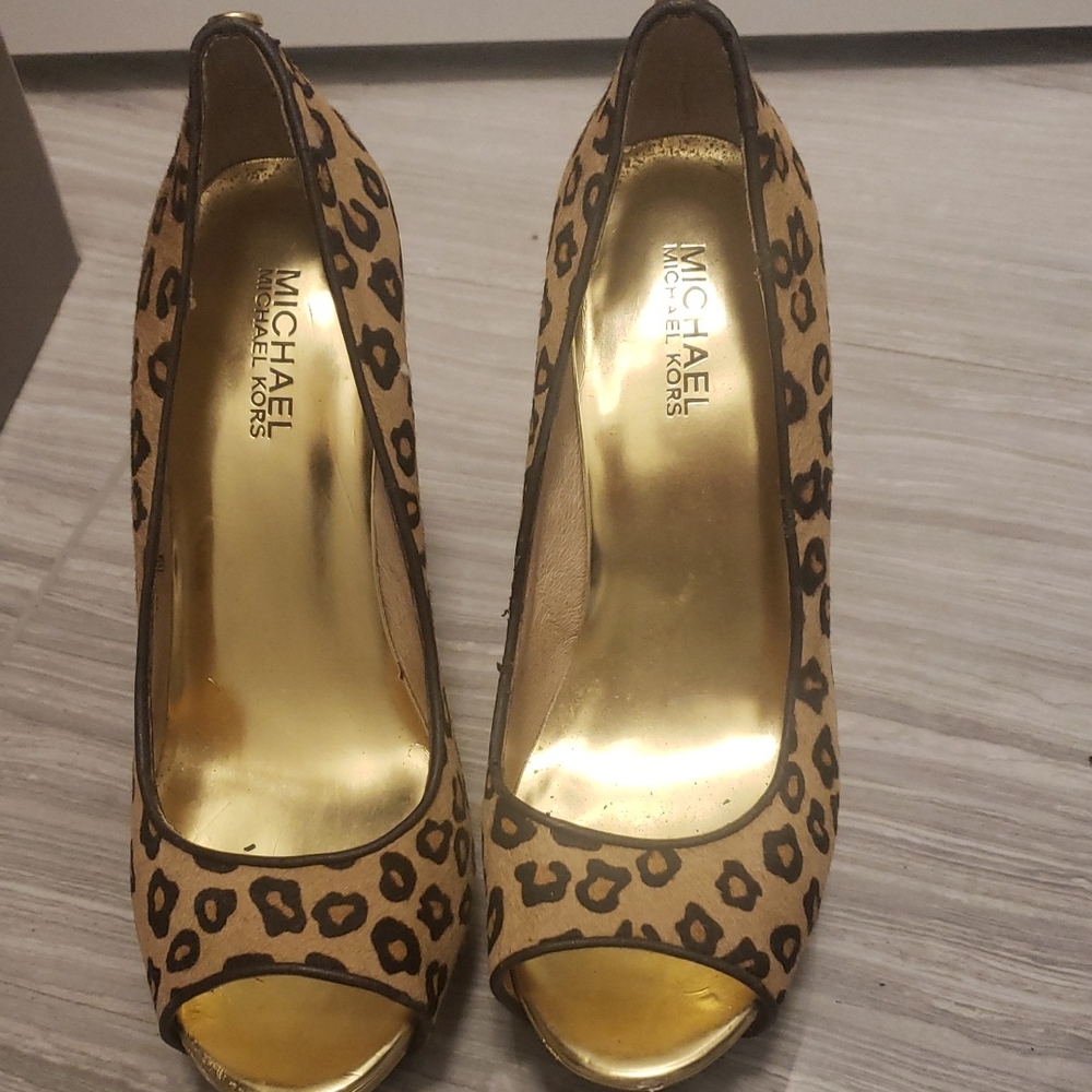 Michael Kors Leopard Print Peep Toe Heels
